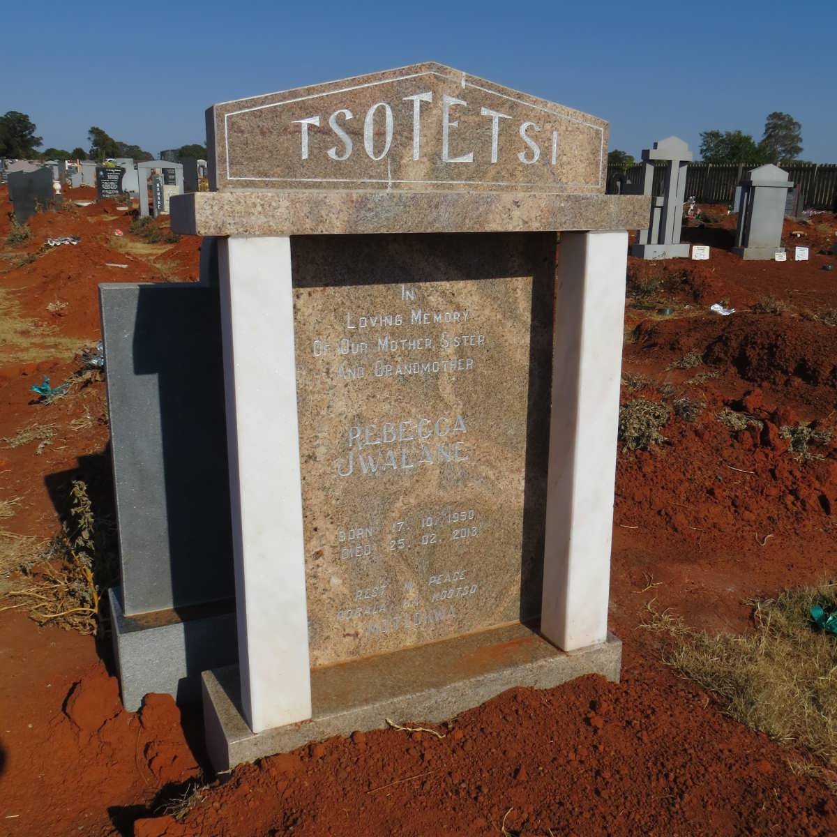 TSOTETSI Rebecca Jwalane 1950-2013