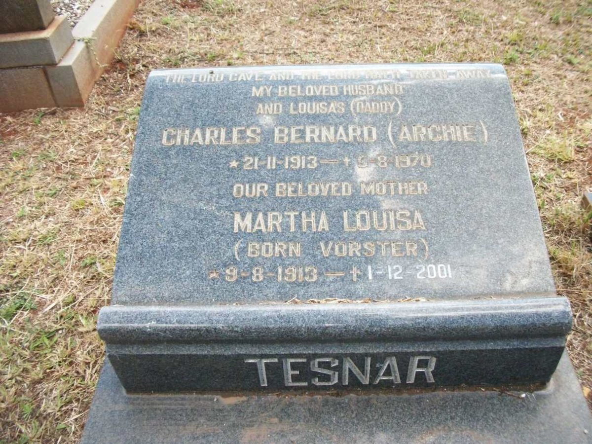 TESNAR Charles Bernard 1913-1970 &amp; Martha Louisa VORSTER 1913-2001