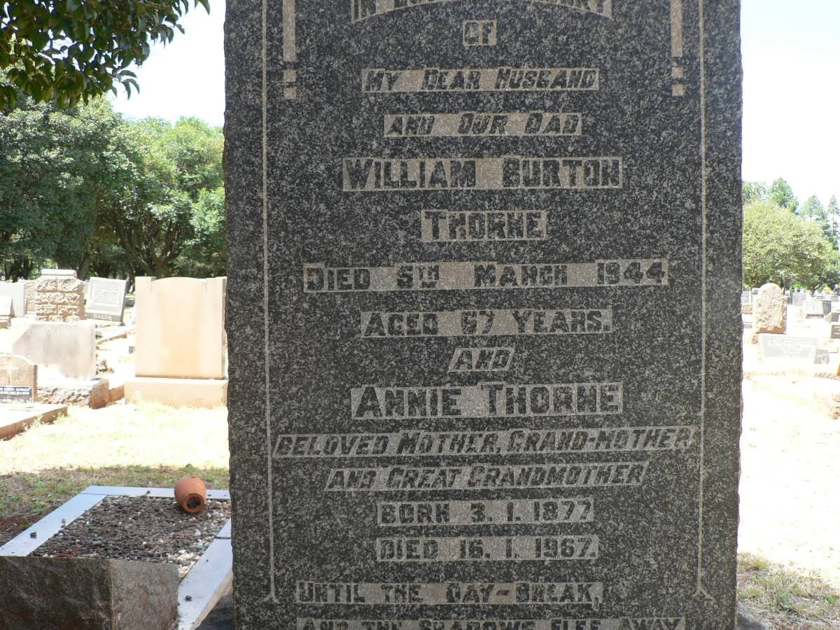 THORNE William Burton -1944 &amp; Annie 1877-1967