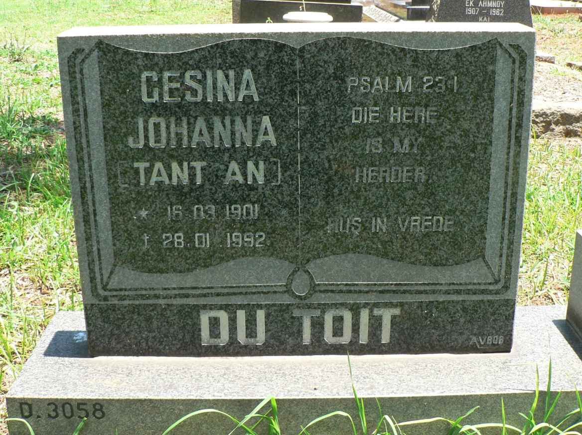 TOIT Gesina Johanna, du 1901-1992