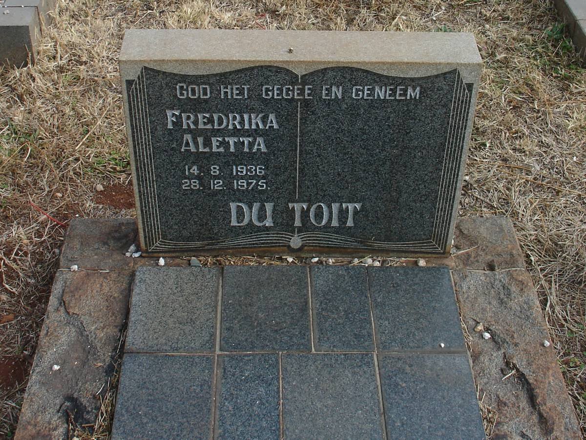 TOIT Fredrika Aletta, du 1936-1975
