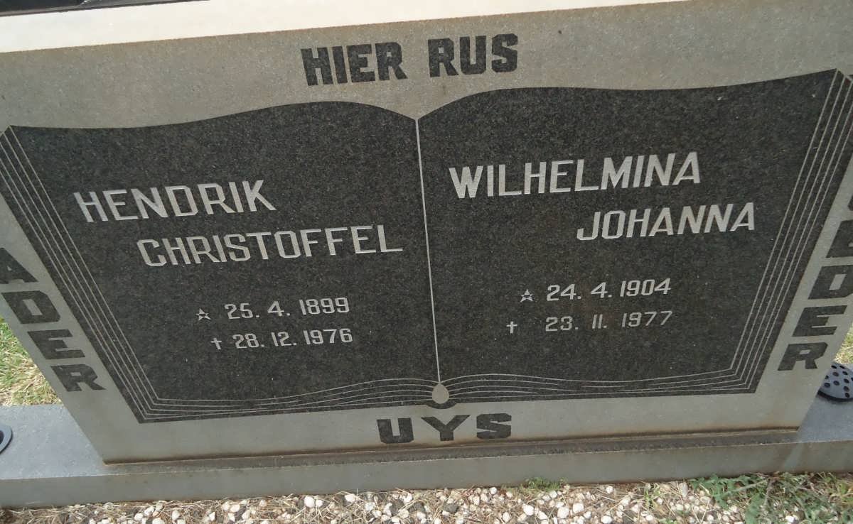 UYS Hendrik Christoffe 1899-1976l &amp; Wilhelmina Johanna 1904-1977