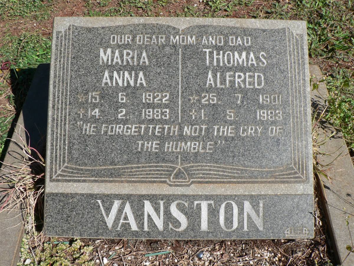VANSTON Thomas Alfred 1901-1983 &amp; Maria Anna 1922-1983