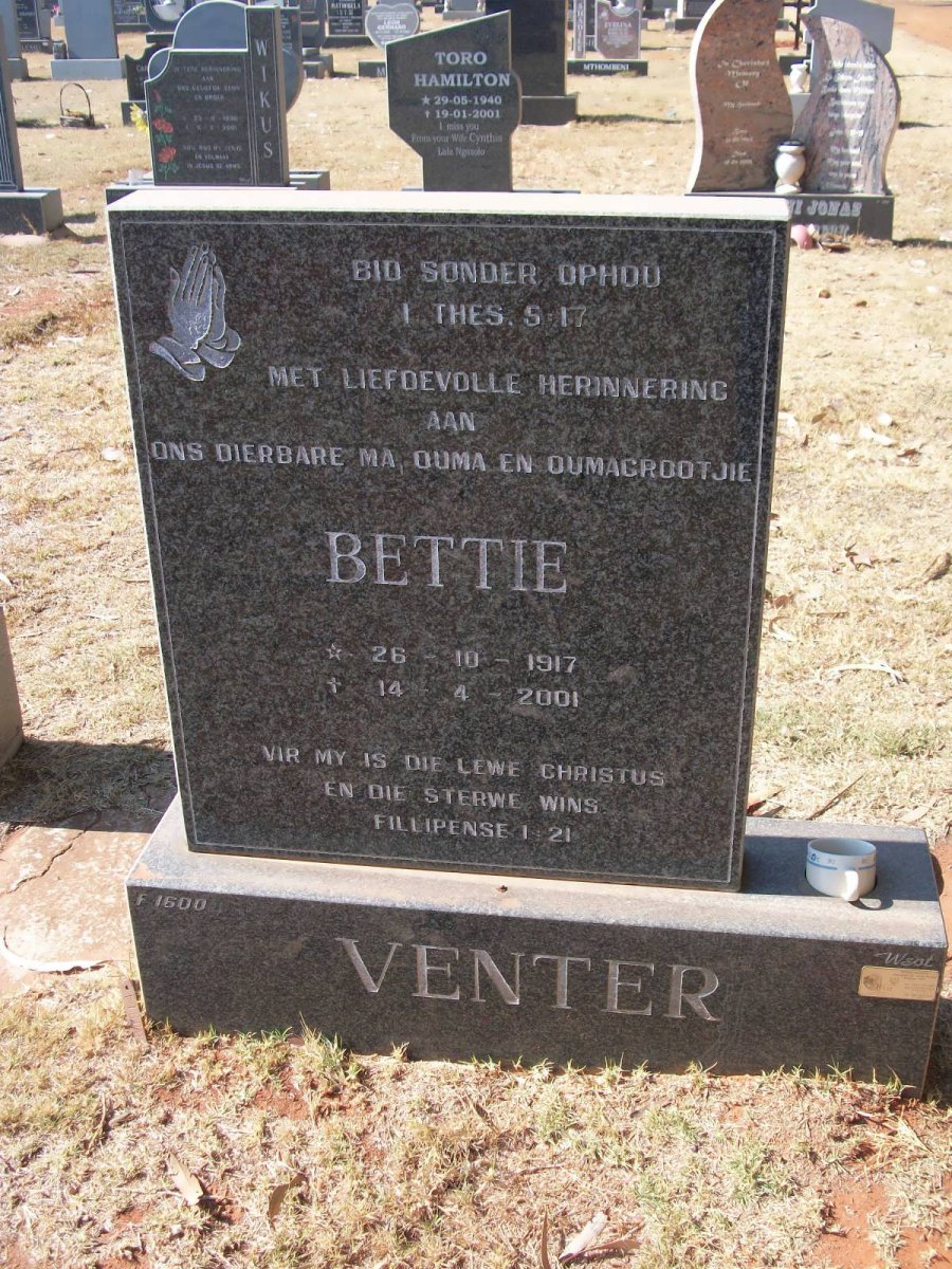 VENTER Bettie 1917-2001
