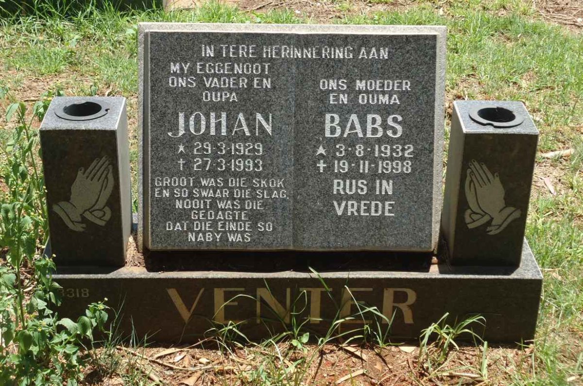 VENTER Johan 1929-1993 &amp; Babs 1932-1998