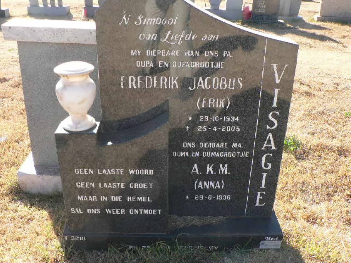 VISAGIE Frederik Jacobus 1934-2005 &amp; A.K.M. 1936-