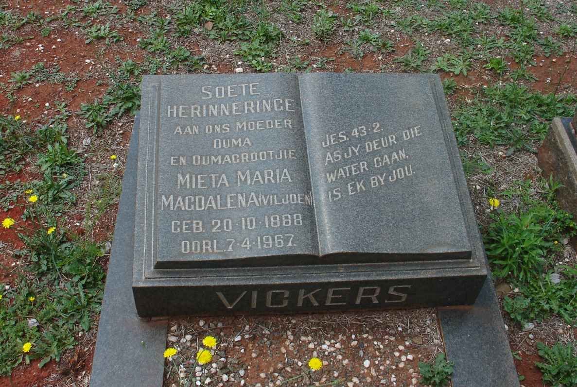 VICKERS Mieta Maria Magdalena nee VILJOEN 1888-1967