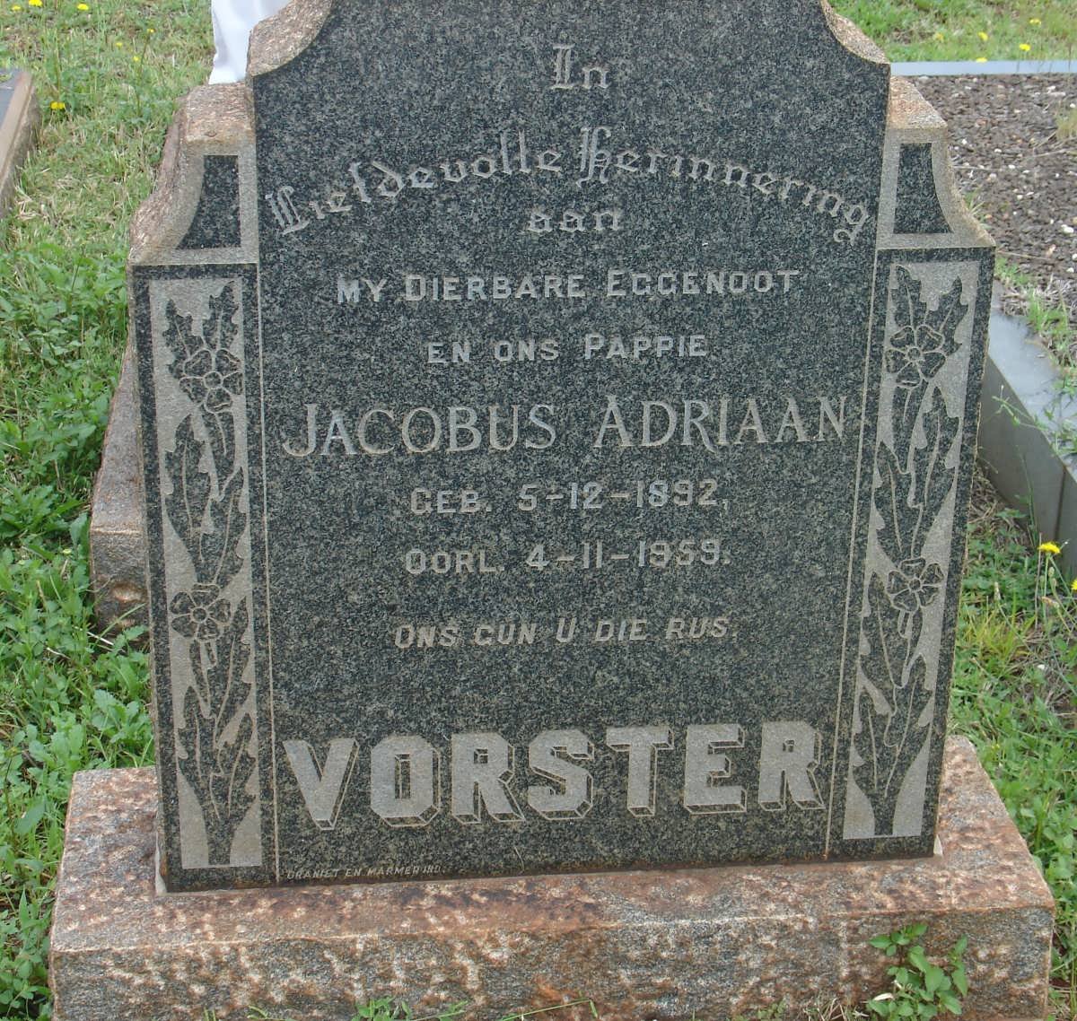 VORSTER Jacobus Adriaan 1892-1959