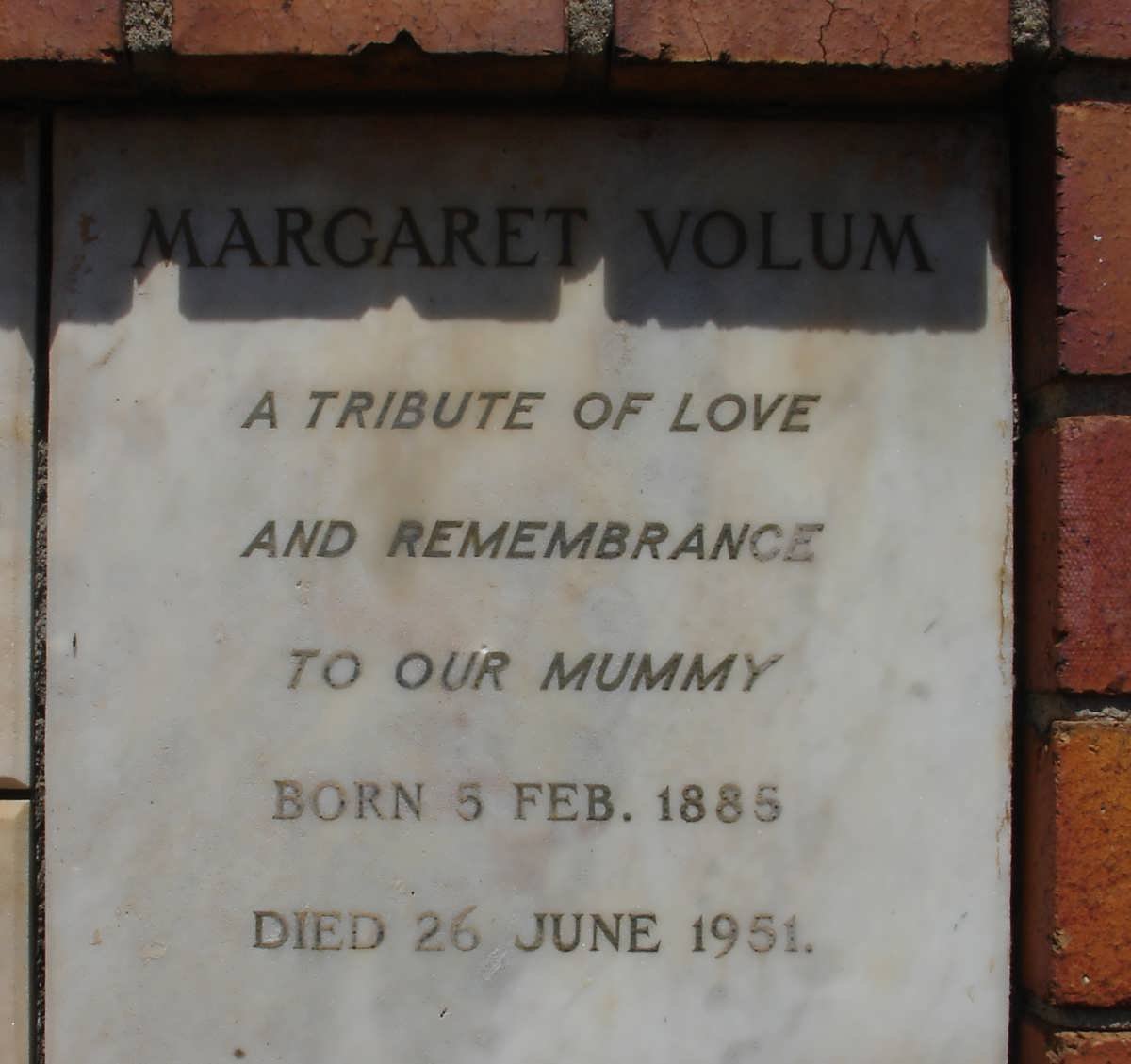 VOLUM Margaret 1885-1951