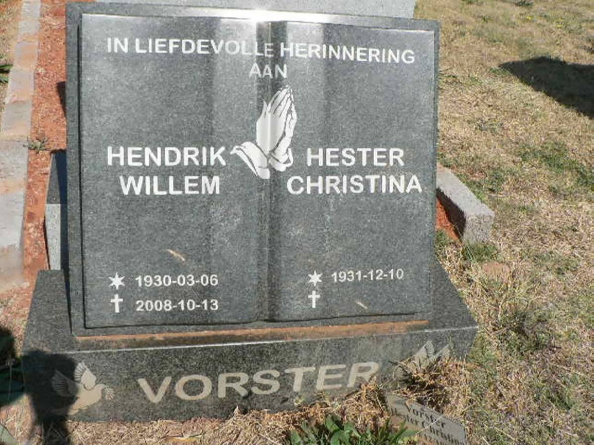 VORSTER Hendrik Willem 1930-2008 &amp; Hester Christina 1931-