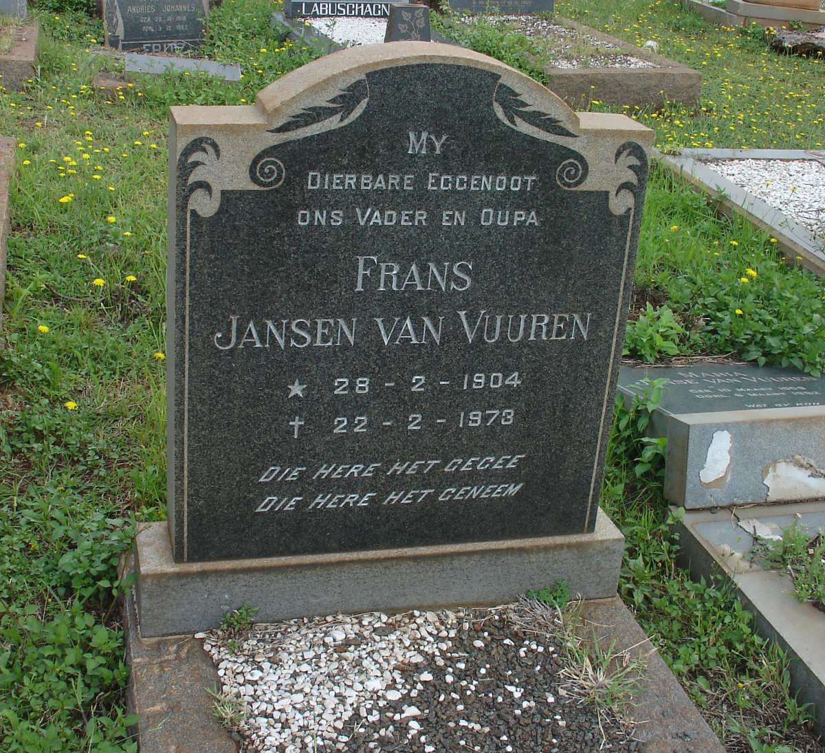 VUUREN Frans, Jansen van 1904-1973