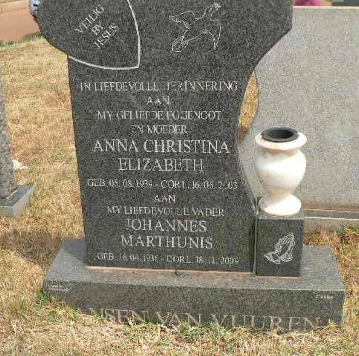 VUUREN Johannes Marthunis, Jansen van 1936-2009 &amp; Anna Christina Elizabeth 1939-2003