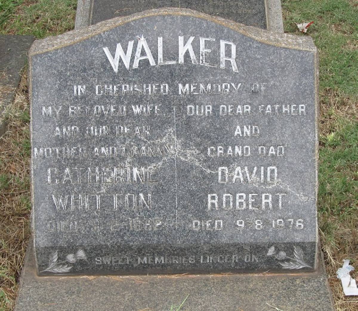 WALKER David Robert -1976 &amp; Catherine Whitton -1962