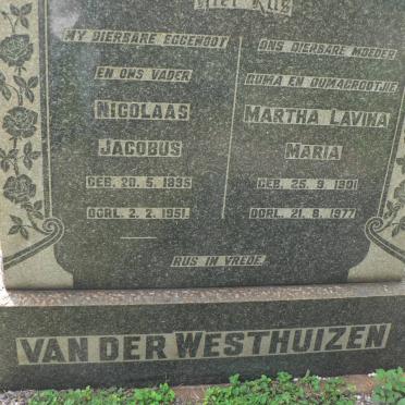 WESTHUIZEN Nicolaas Jacobus, van der 1895-1951 &amp; Martha Lavina Maria 1901-1977