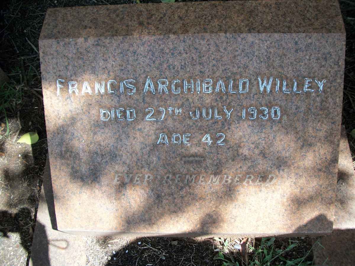 WILLEY Francis Archibald -1930