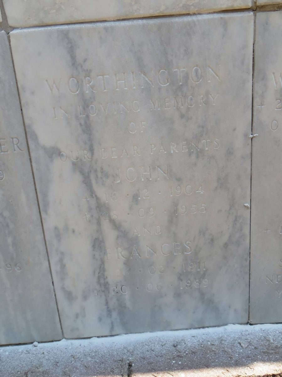 WORTHINGTON John 1904-1955 &amp; Frances 1911-1989
