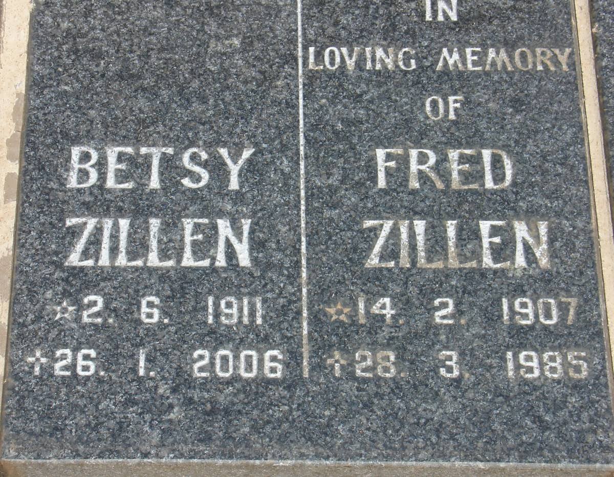 ZILLEN Fred 1907-1985 &amp; Betsy 1911-2006