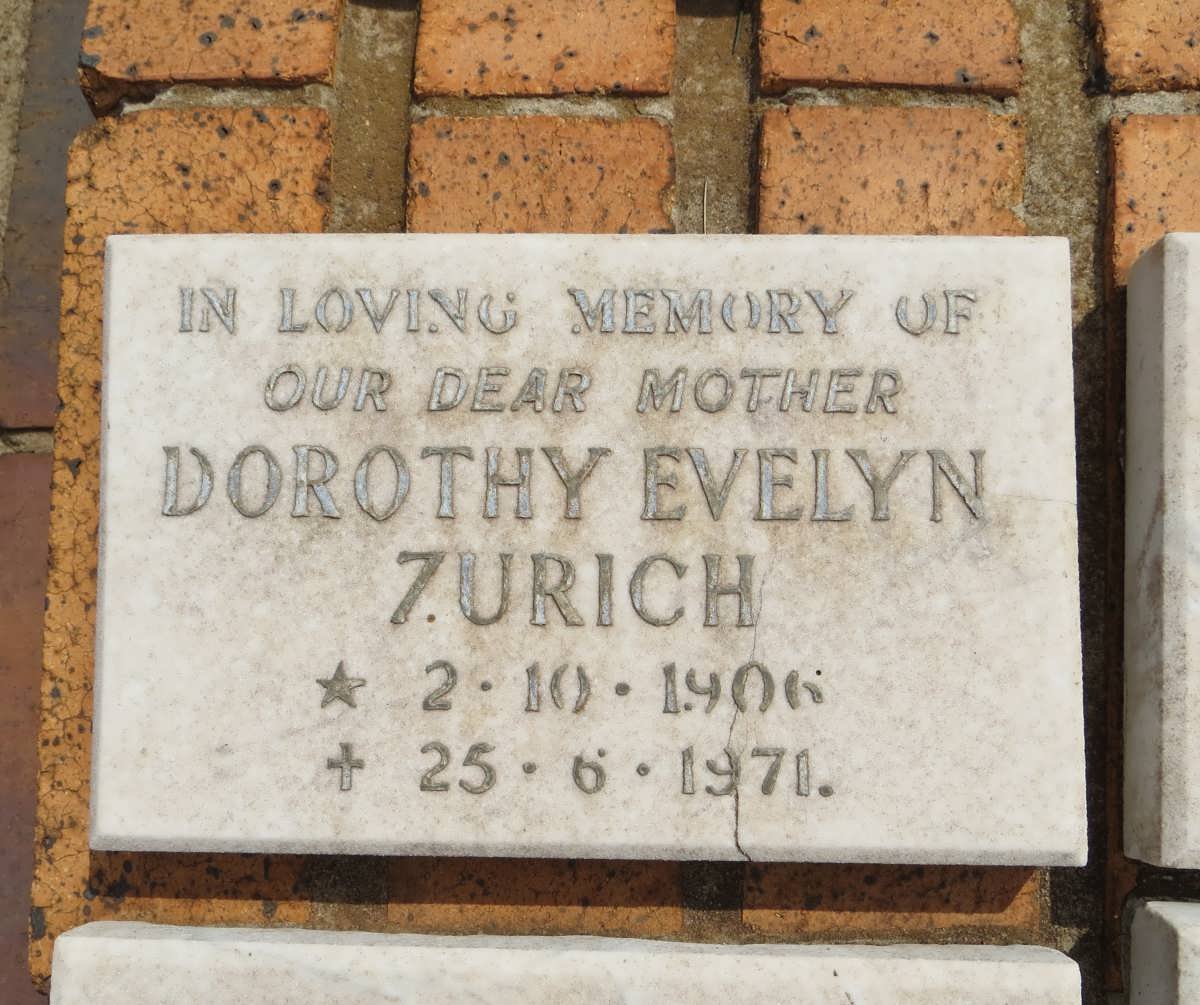 ZURICH Dorothy Evelyn 1906-1971