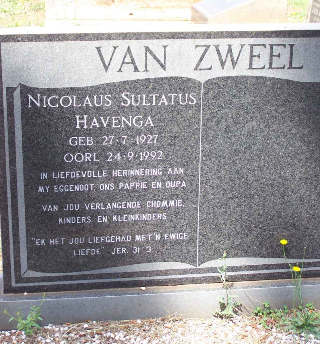 ZWEEL Nicolaus Sultatus Havenga, van 1927-1992