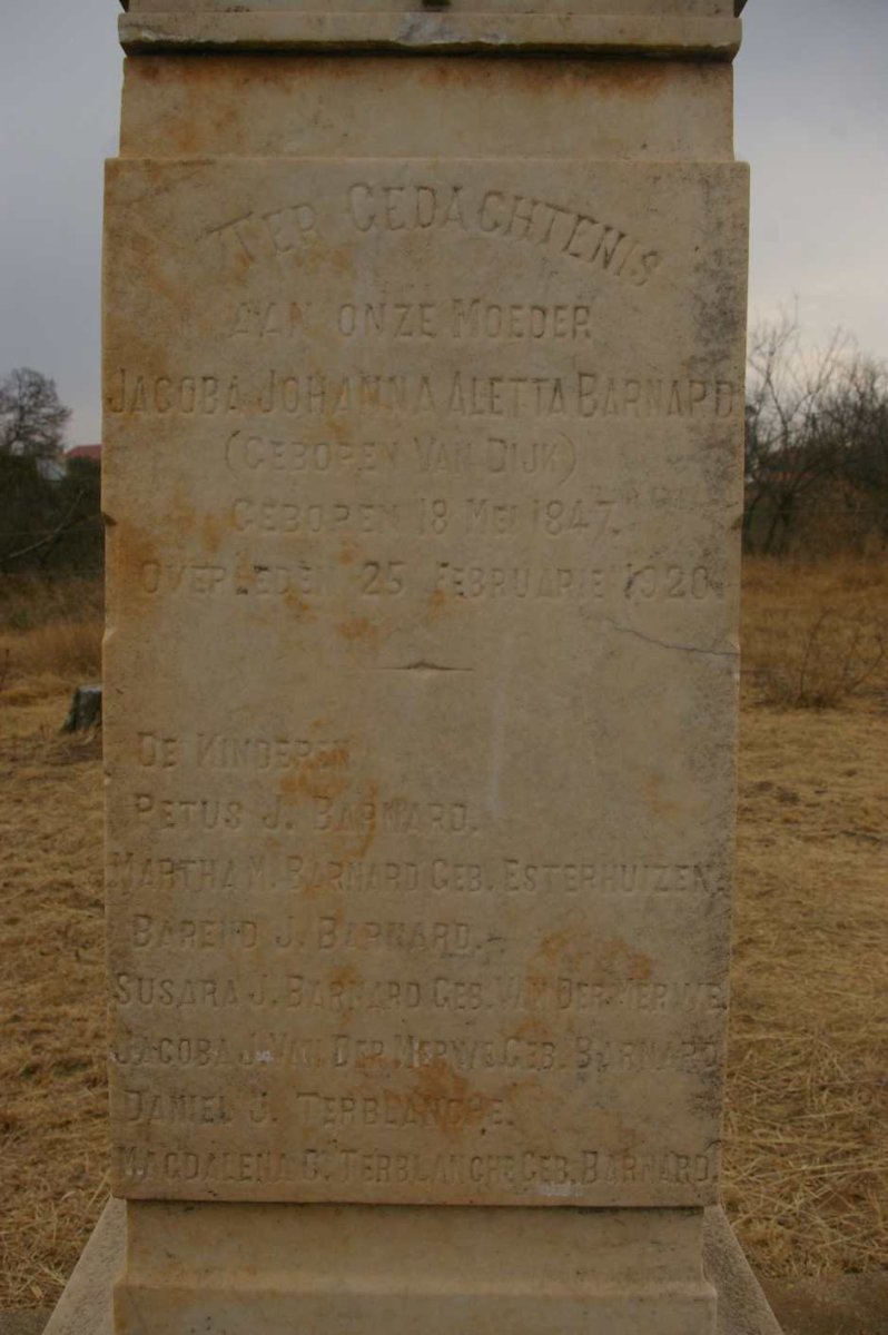 BARNARD Jacoba Johanna Aletta nee VAN DIJK 1847-1920