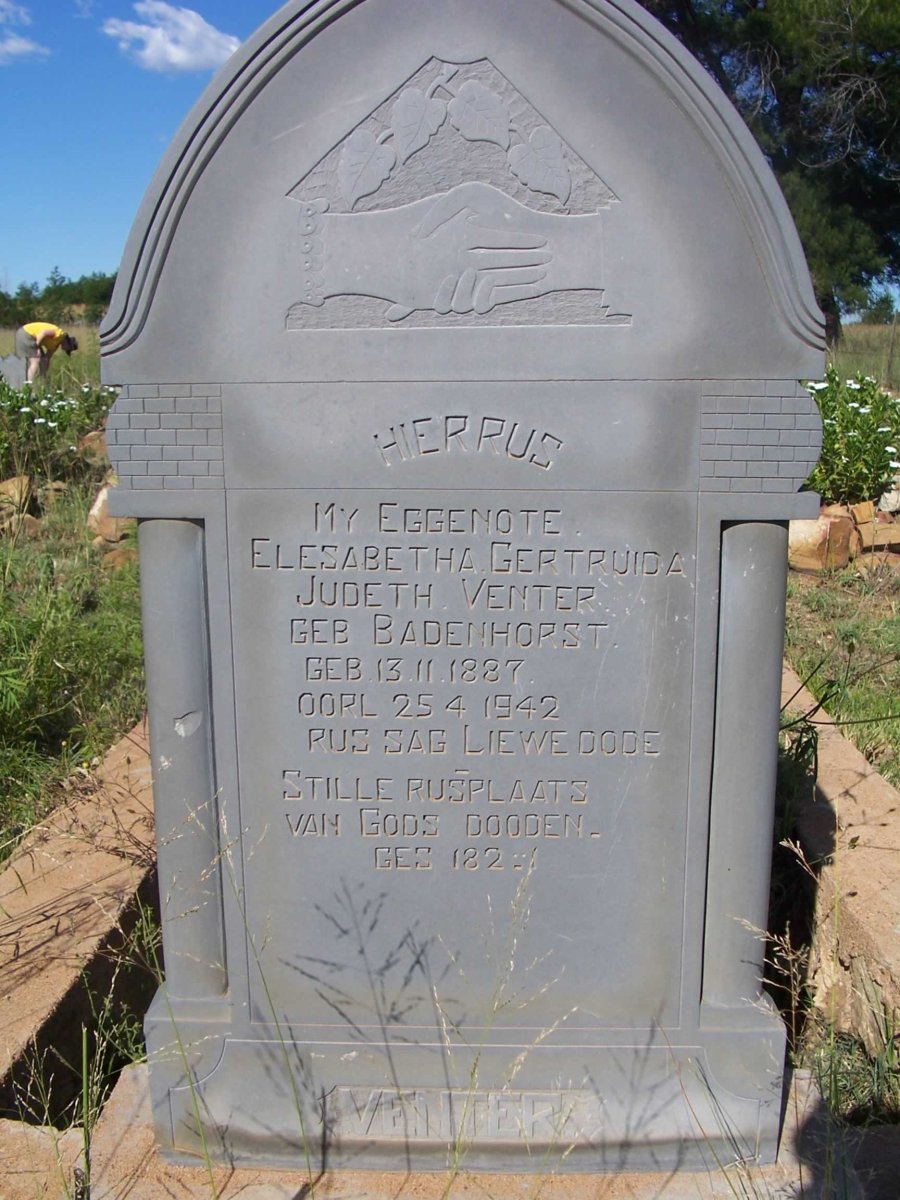 VENTER Elesabetha Gertruida Judeth nee BADENHORST 1887-1942