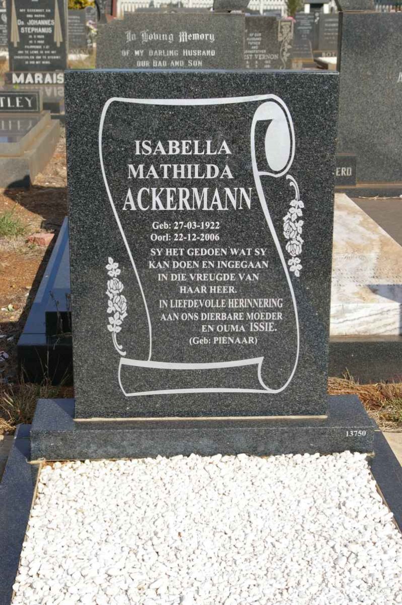 ACKERMANN Isabella Mathilda nee PIENAAR 1922-2006