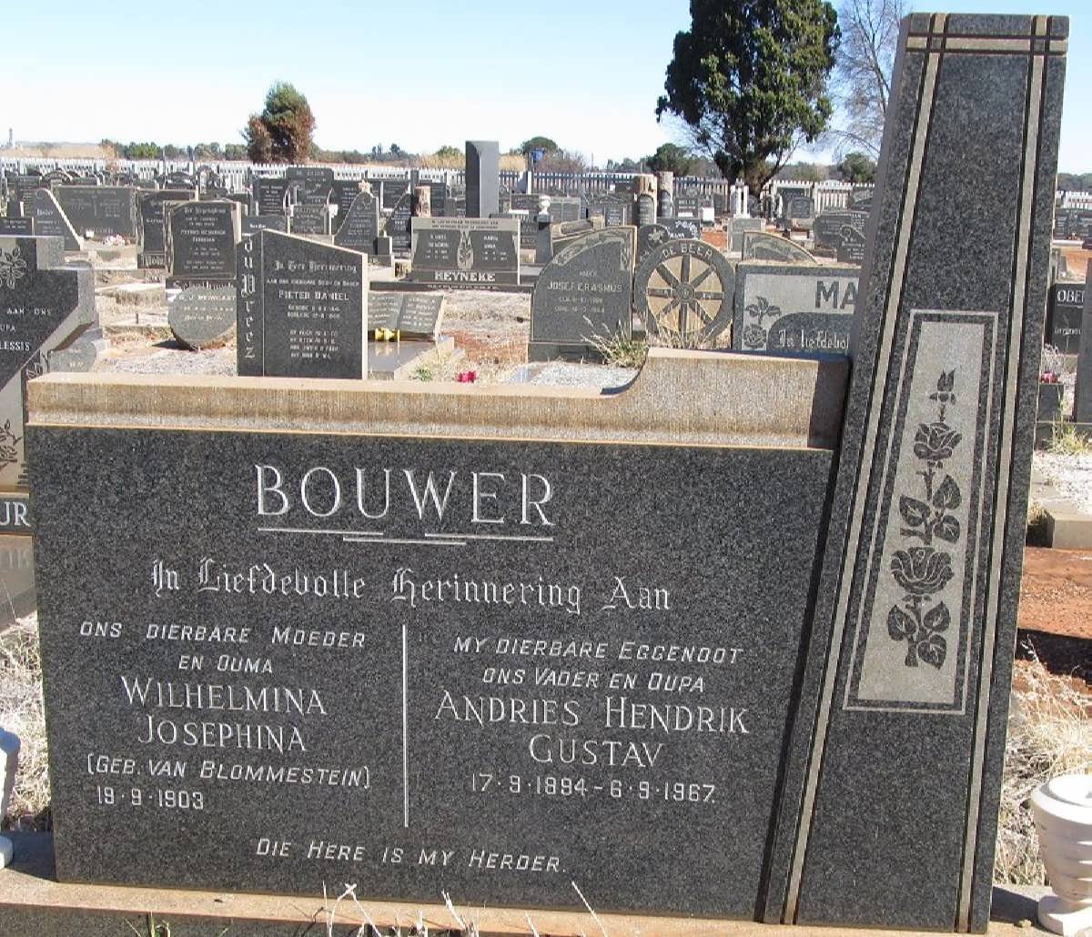 BOUWER Andries Hendrik Gustav 1894-1967 &amp; Wilhelmina Josephina VAN BLOMMESTEIN 1903-