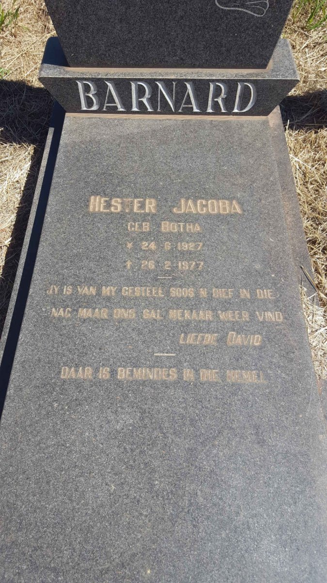 BARNARD Hester Jacoba nee BOTHA 1927-1977