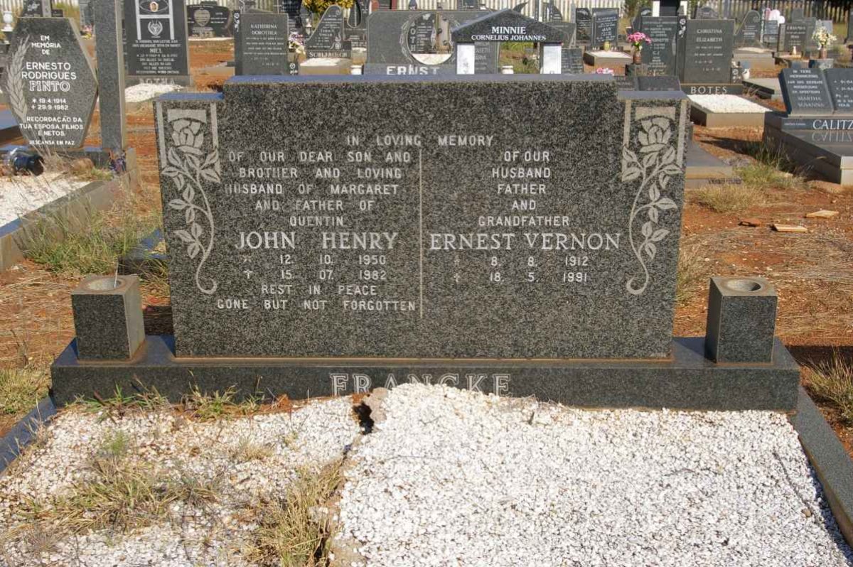 FRANCKE John Henry 1950-1982 :: FRANCKE Ernest Vernon 1912-1991
