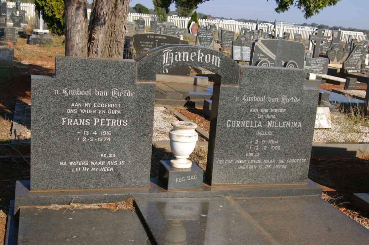 HANEKOM Frans Petrus 1916-1974 &amp; Cornelia Willemina 1914-1989