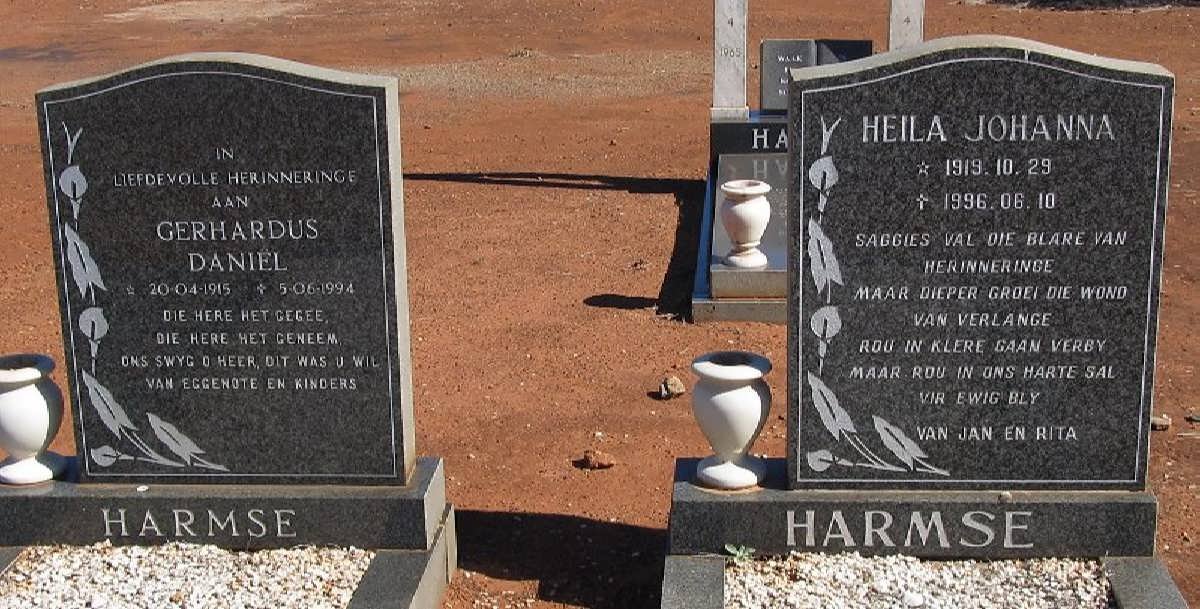 HARMSE Gerhardus Daniel 1915-1994 &amp; Heila Johanna 1929-2010