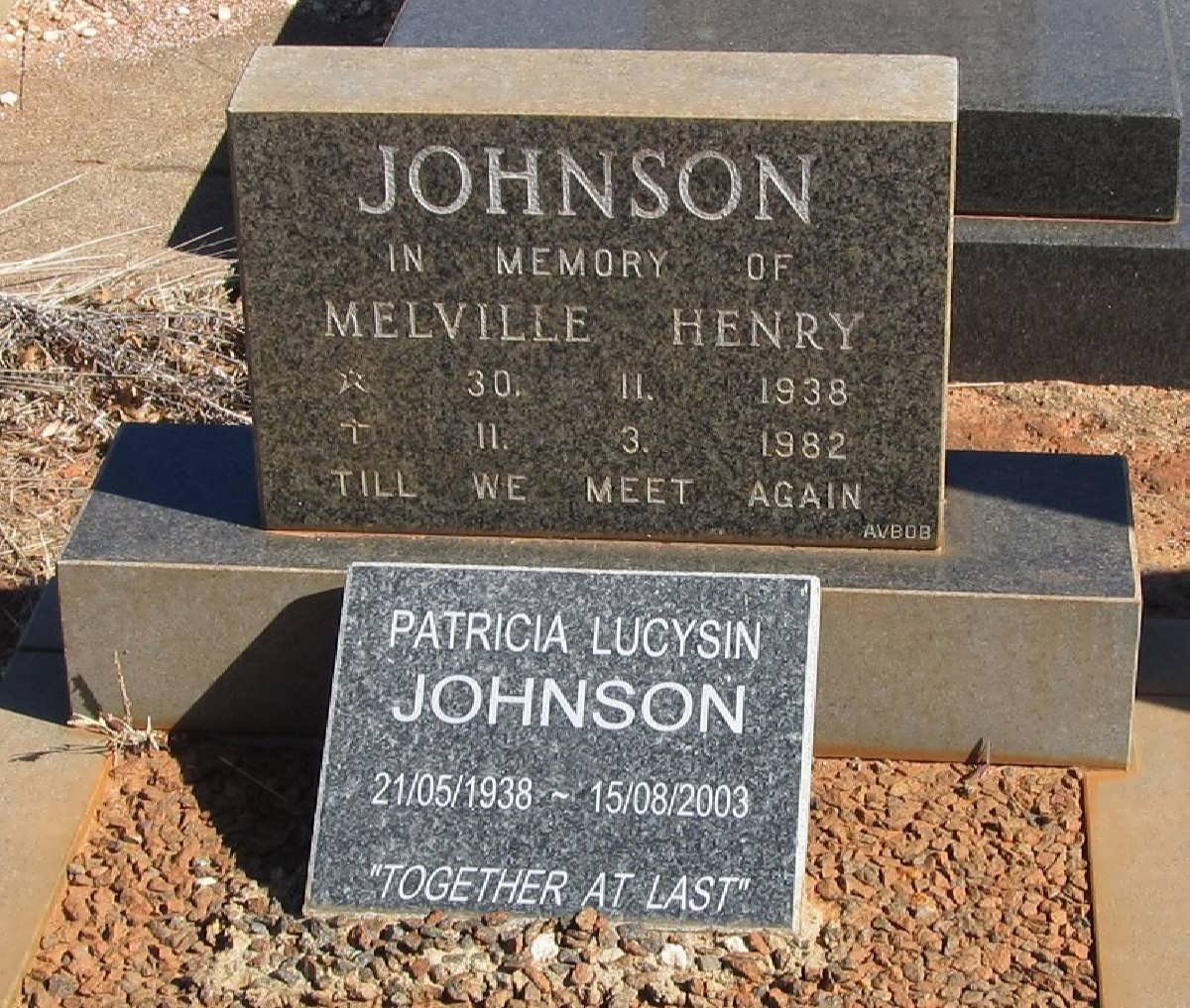 JOHNSON Melville Henry 1938-1982 &amp; Patricia Lucysin 1938-2003