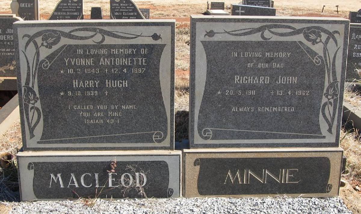 MACLEOD Harry Hugh 1939- &amp; Yvonne Antoinette 1943-1997::MINNIE Richard John 1911-1962