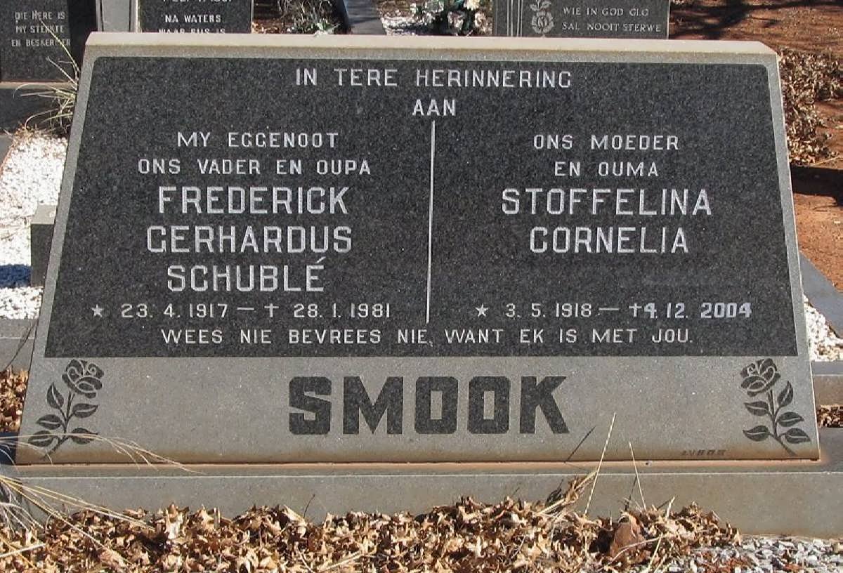 SMOOK Frederick Gerhardus Schuble 1917-1981 &amp; Stoffelina Cornelia 1918-2004