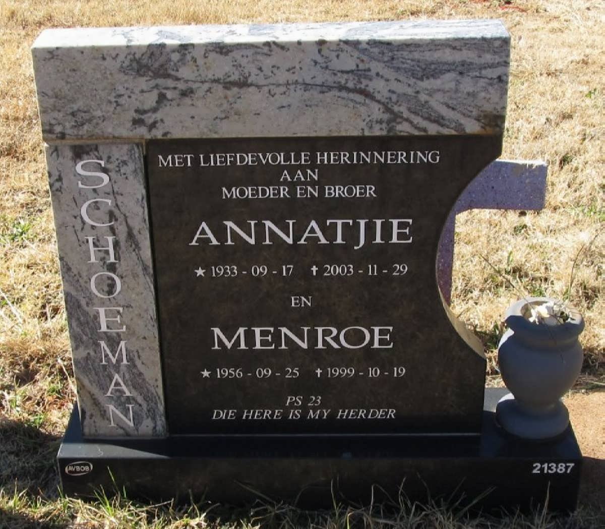 SCHOEMAN Menroe 1956-1999 &amp; Annatjie 1933-2003