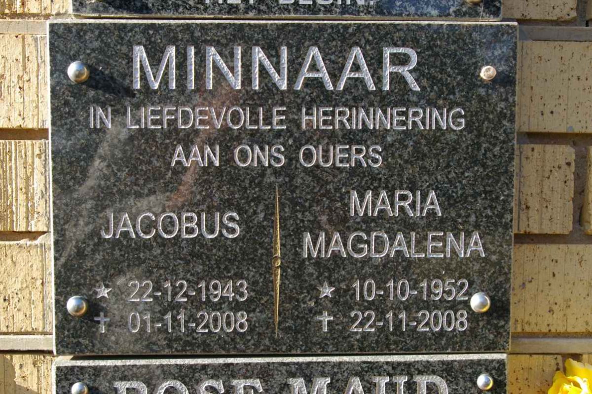 MINNAAR Jacobus 1943-2008 &amp; Maria Magdalena 1952-2008