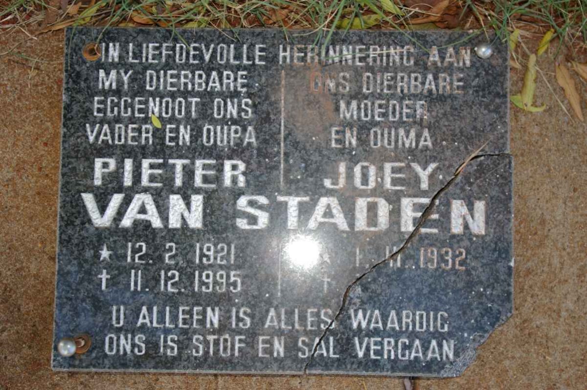 STADEN Pieter, van 1921-1995 &amp; Joey 1932-