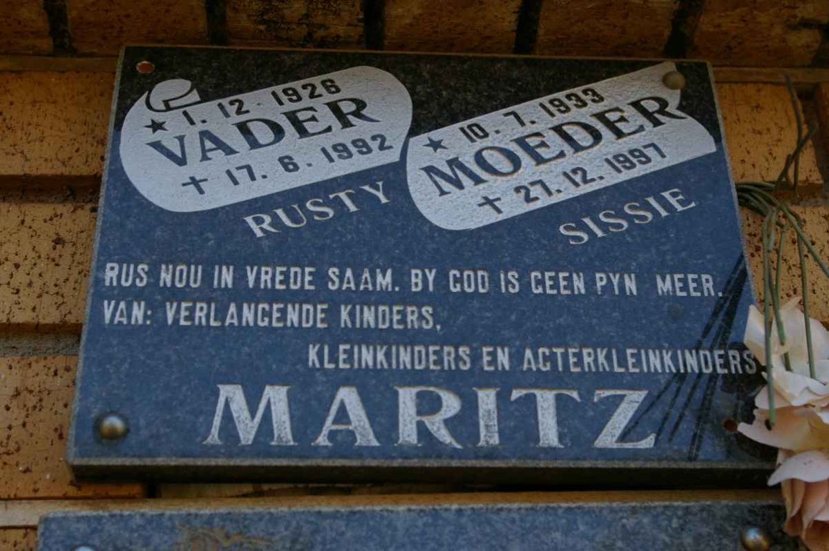 MARITZ Rusty 1926-1992 &amp; Sissie 1933-1997