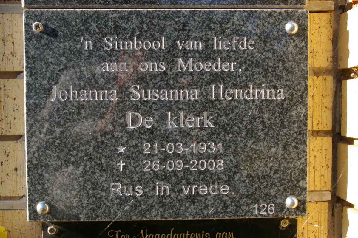 KLERK Johanna Susanna Hendrina, de 1931-2008
