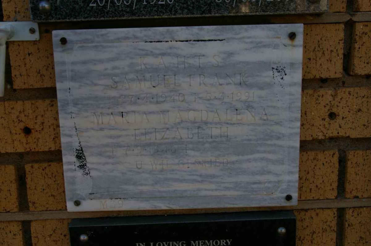 KAHTS Samuel Frank 1940-1991 &amp; Maria Magdalena Elizabeth 194?-