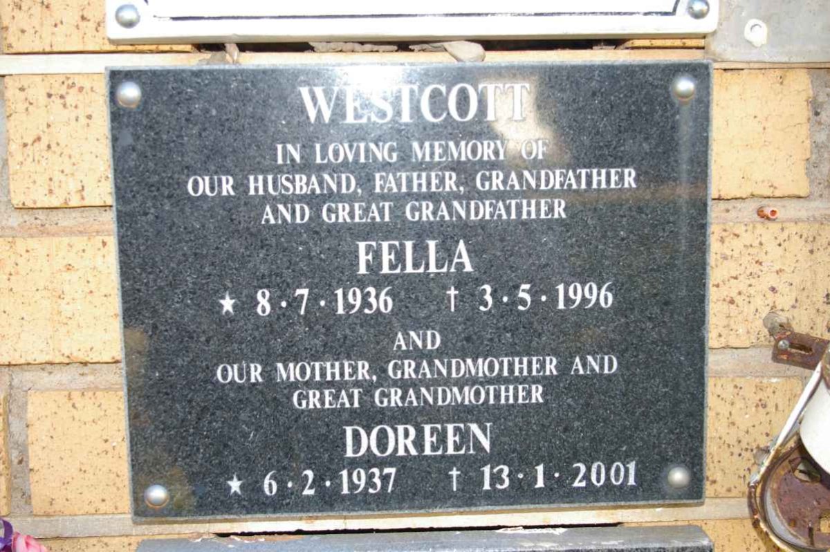 WESTCOTT Fella 1936-1996 &amp; Doreen 1937-2001