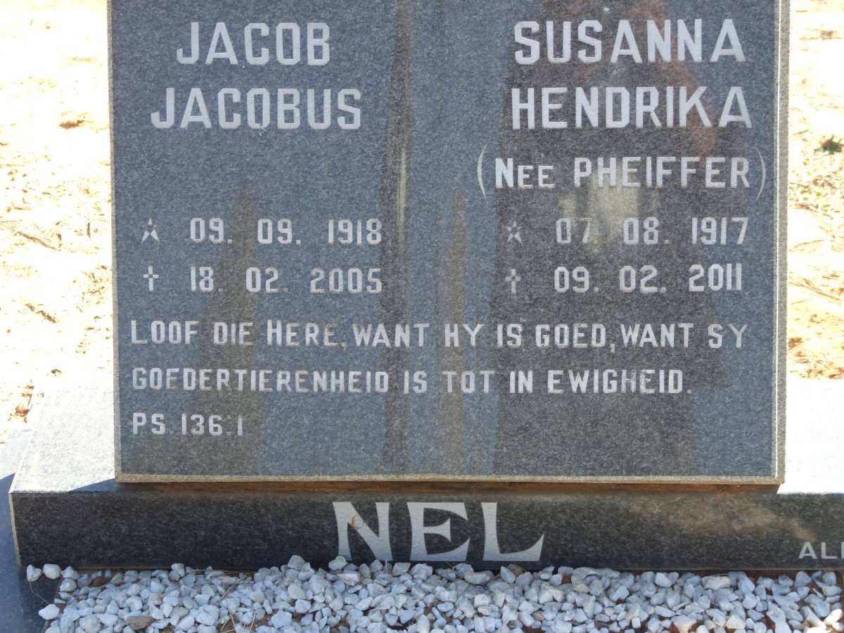 NEL Jacob Jacobus 1918-2005 &amp; Susanna Hendrika PHEIFFER 1917-2011