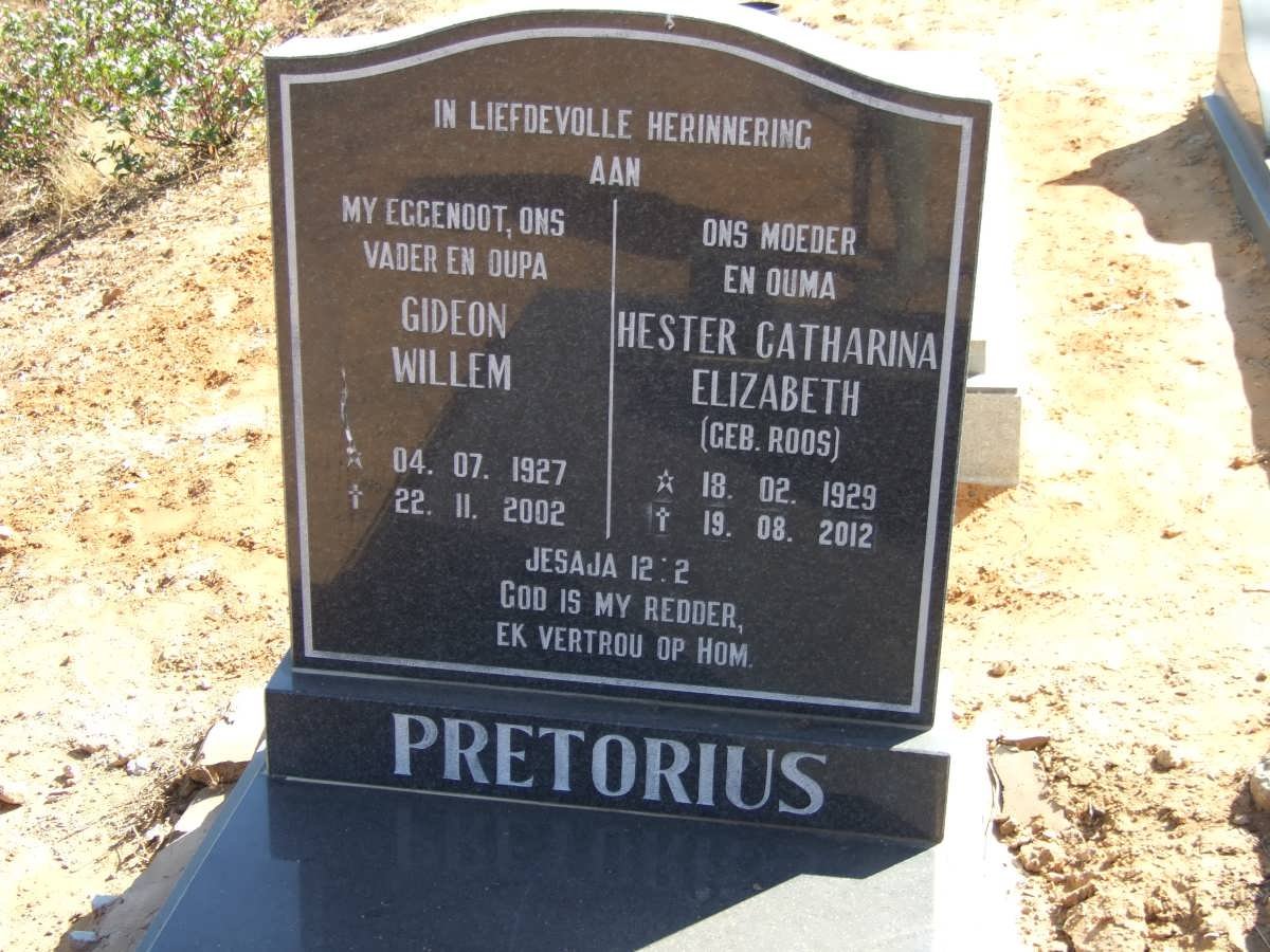 PRETORIUS Gideon Willem 1927-2002 &amp; Hester Catharina Elizabeth ROOS 1929-2012