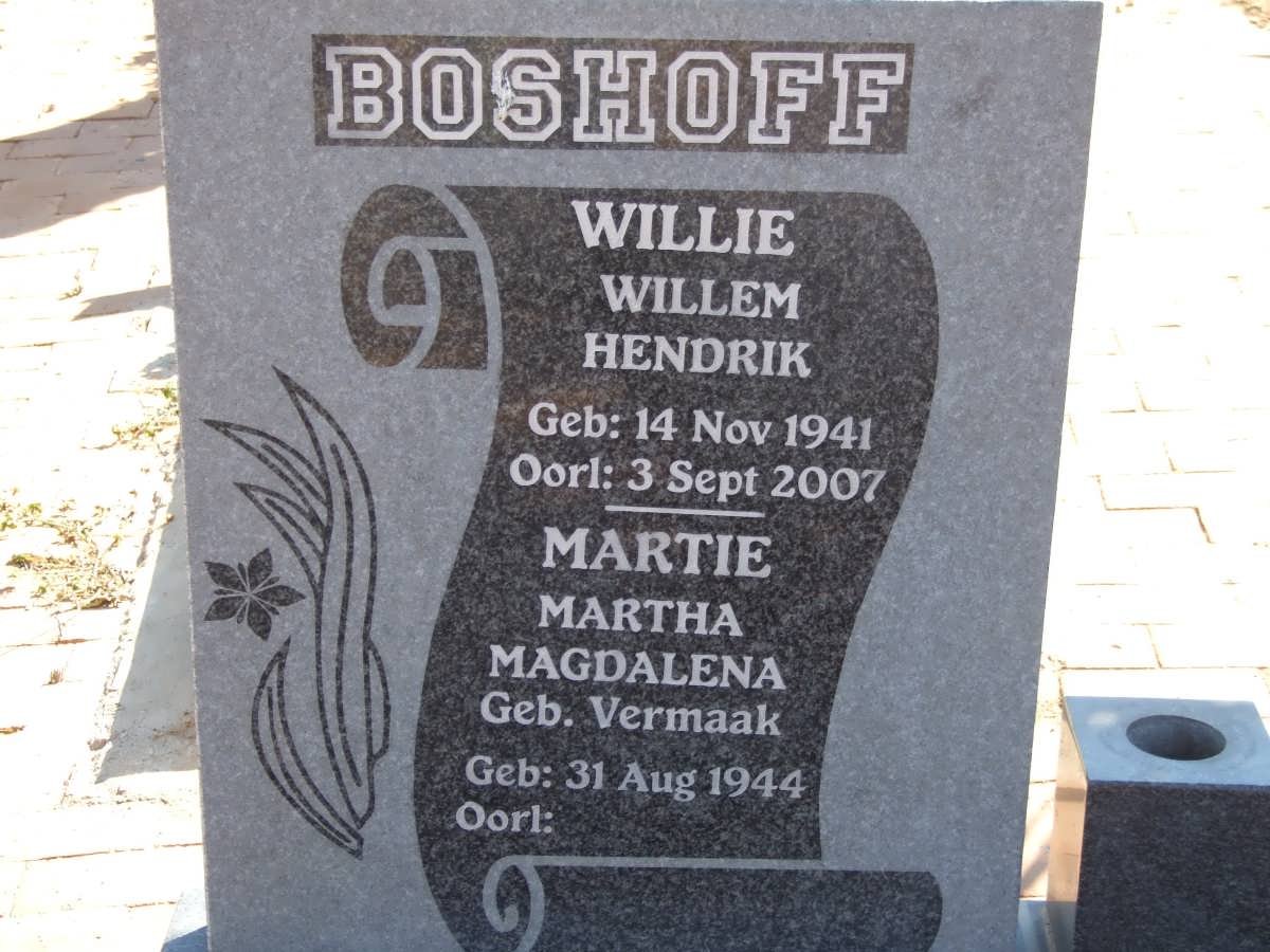 BOSHOFF Willem Hendrik 1941-2007 &amp; Martha Magdalena VERMAAK 1944-