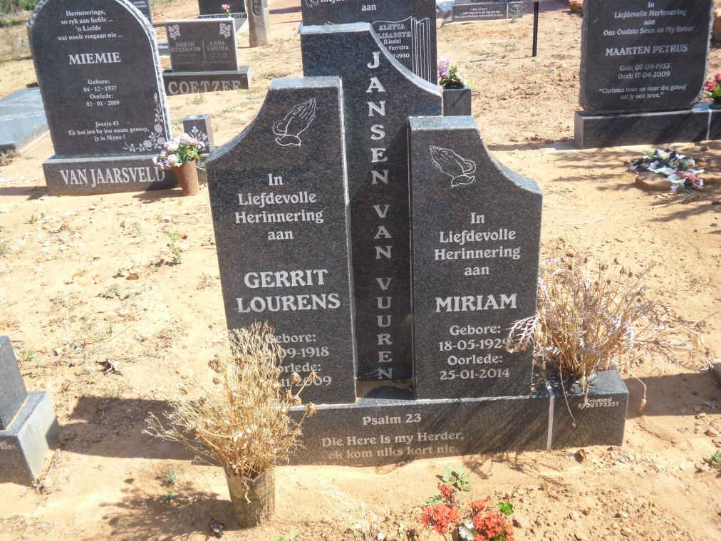 VUUREN Gerrit Lourens, Jansen van 1918-2009 &amp; Miriam 1929-2014