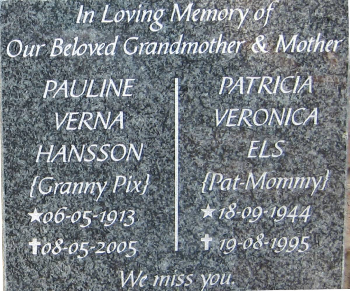 HANSSON Pauline Verna 1913-2005 ELS Patricia Veronic 1944-1995