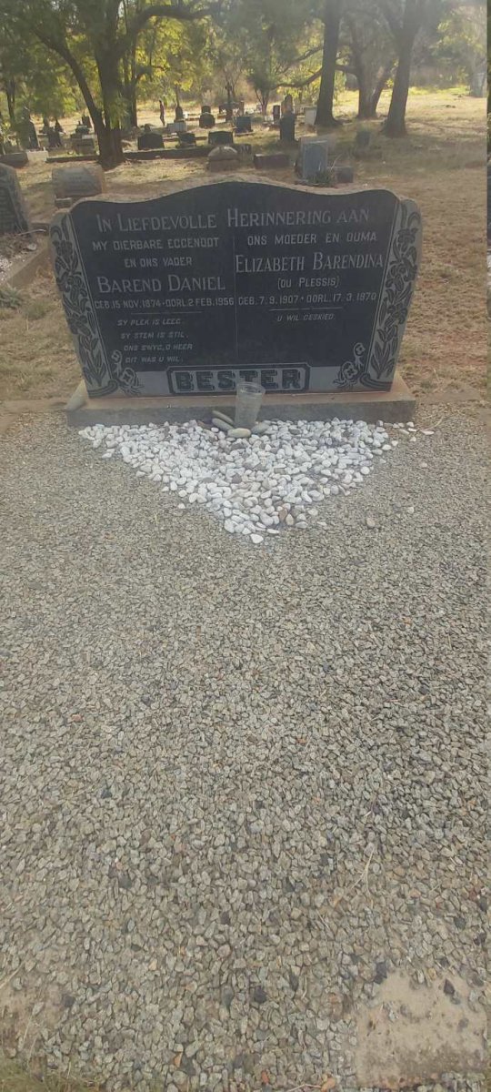 BESTER Barend Daniel 1874-1956 &amp; Elizabeth Barendina DU PLESSIS 1907-1970