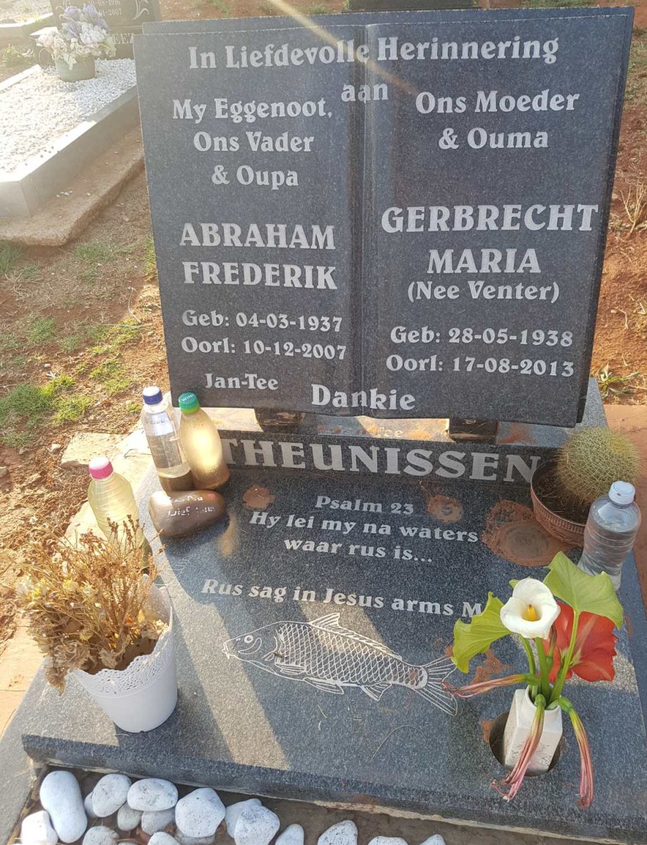 THEUNISSEN Abraham Frederik 1937-2007 &amp; Gerbrecht Maria VENTER 1938-2013
