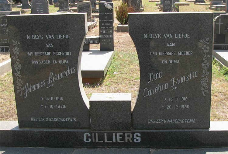 CILLIERS Johannes Bernardus 1915-1979 &amp; Dina Catharina Fransina 1918-1990