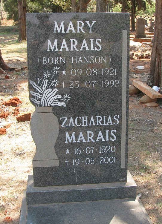 MARAIS Zacharias 1921-2001 &amp; Mary HANSON 1921-1992 